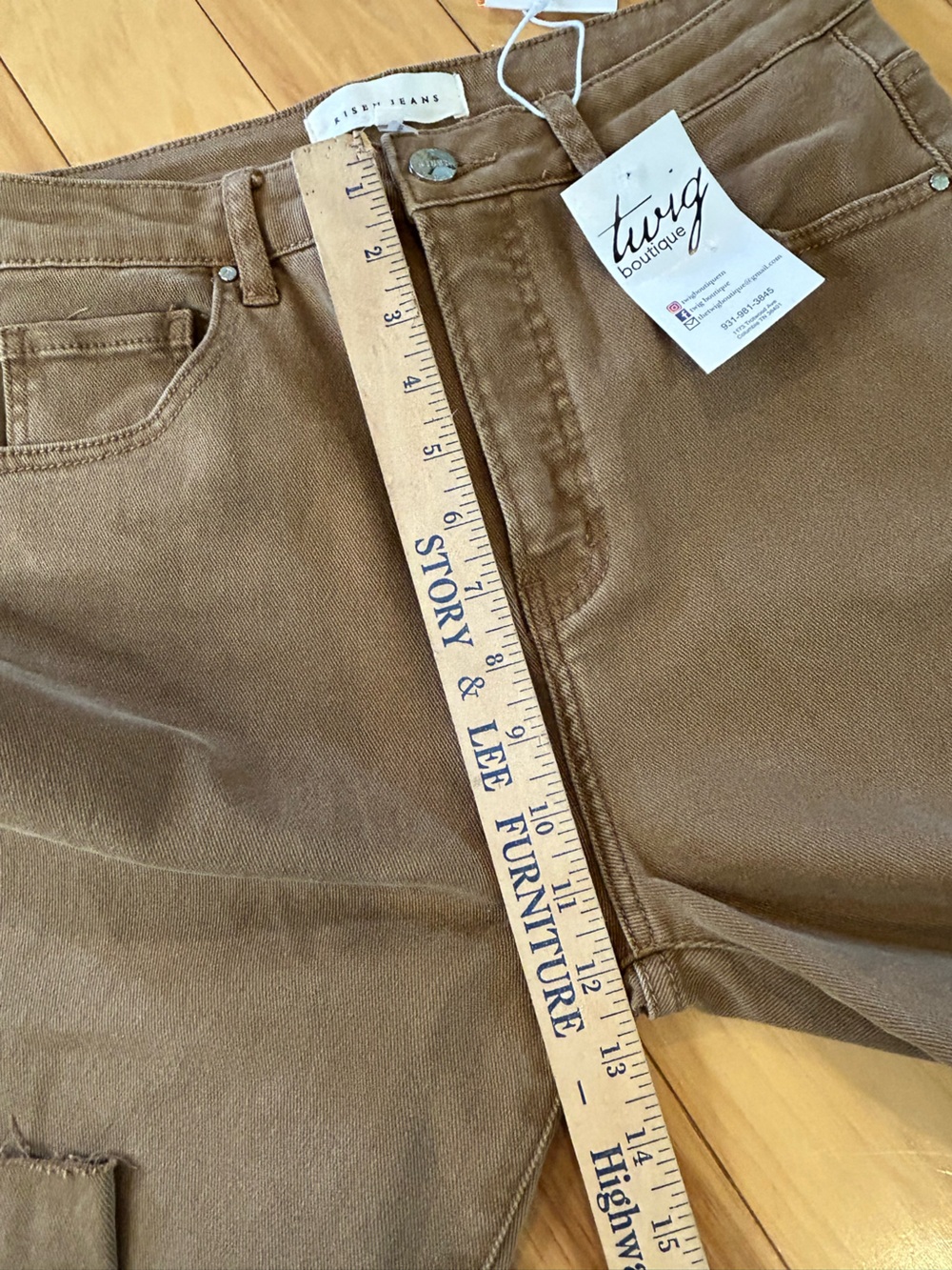 NWT Risen Cocoa Brown High Rise Raw Hem Slit Straight Juniors Jeans - Picture 14 of 16